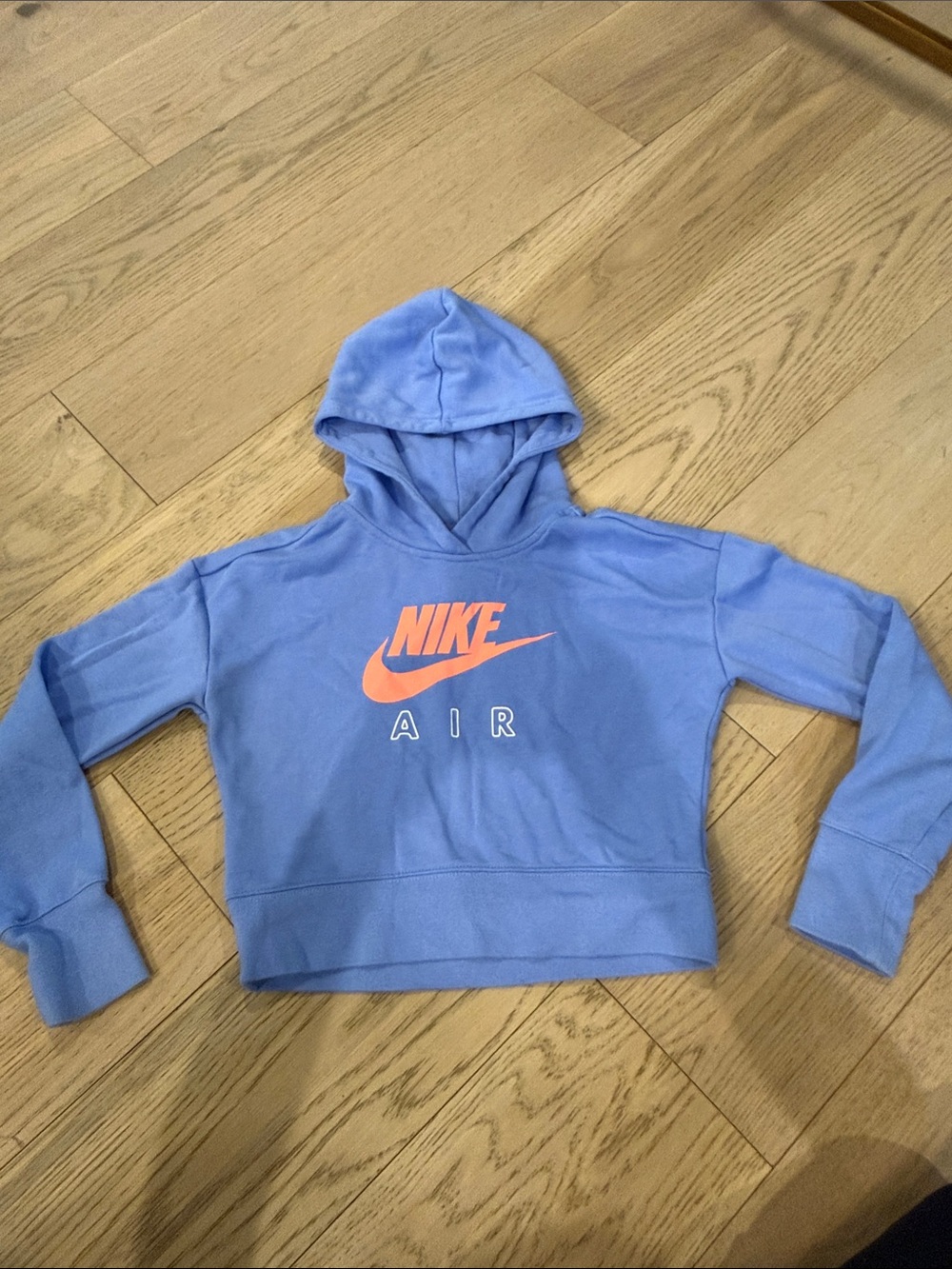 Nike Kids Blue Cropped Hoodie with Coral Logo